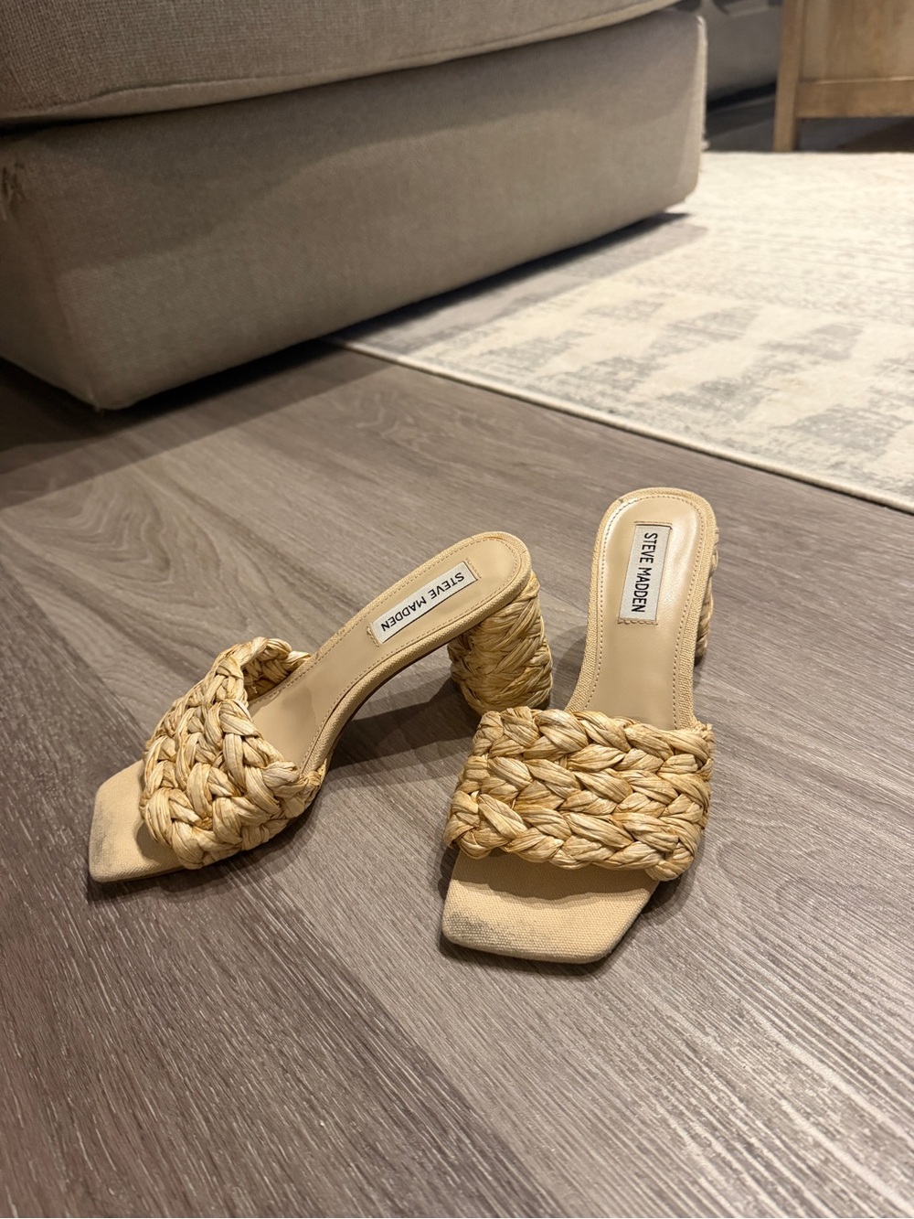 Steve Madden Natural Braided Block Heel Slide Mules